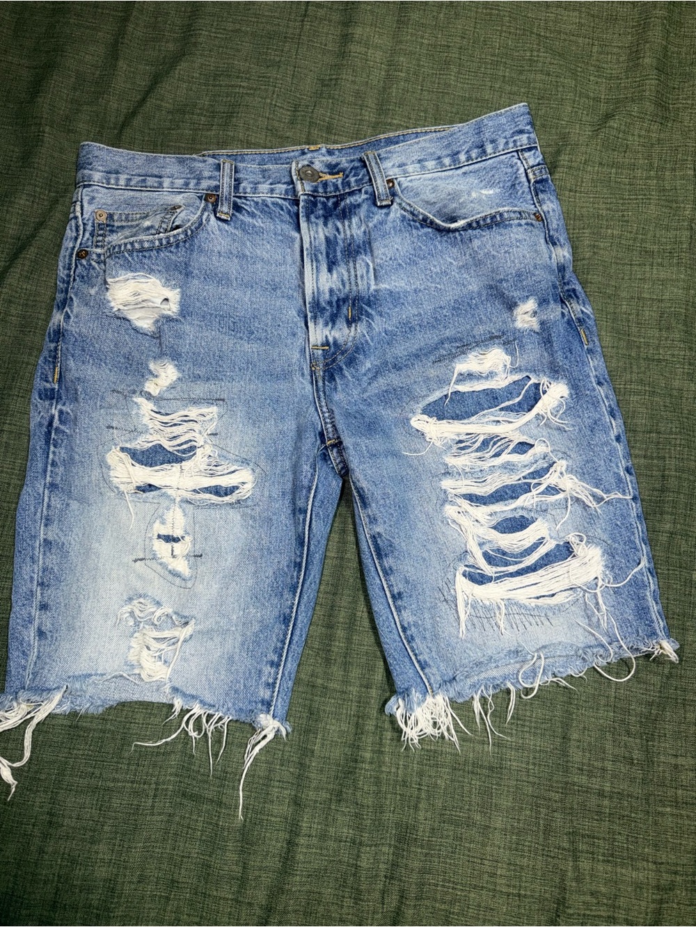 Distressed Light Blue Denim Men's Shorts